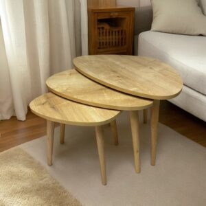 Fidigo 3'lü Zigon Sehpa Ahşap Ayaklı Modern Orta Sehpa Oval Dekoratif 1. Sınıf MDF